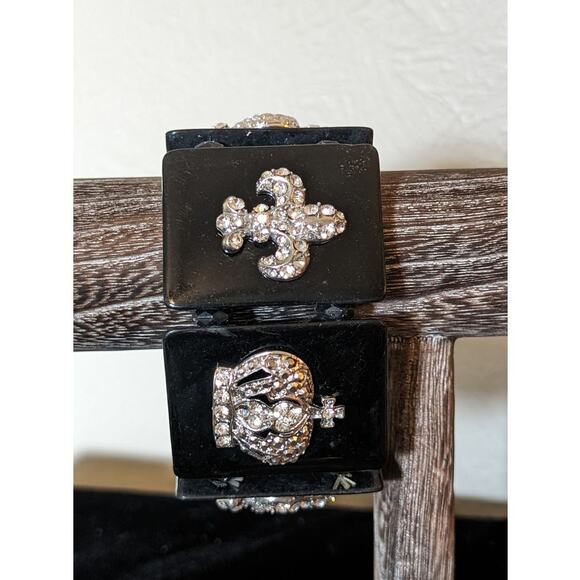 Chunky Black Stretch Rhinestone Crown Bracelet - Picture 4 of 10